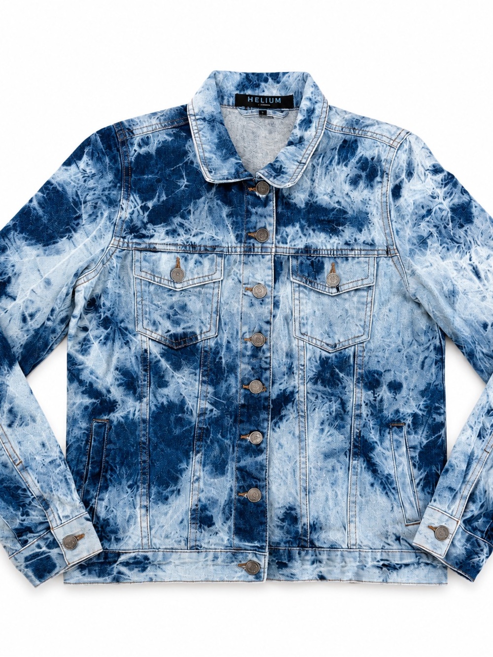 Helium London Acid Wash Tie Dye Denim Jean Jacket Small 100% Cotton S
